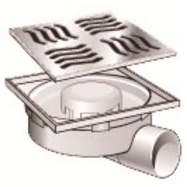 SIPHONETTE  150X150 ABS GRILLE INOX SORTIE H.DN.50
