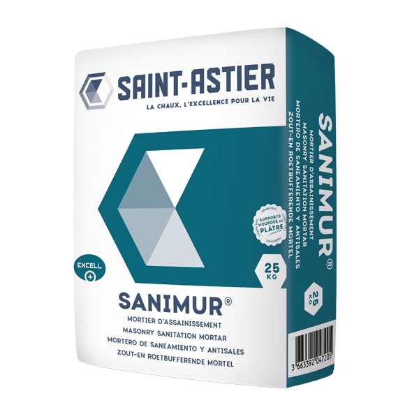 Mortier d'assainissement pour maçonneries salpêtreuses ou humides - Sanimur - sac de 25 KG