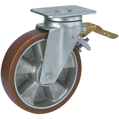 Roulette à platine pivotante avec frein - bandage polyuréthane sur jante alu - diamètre 160 mm - capacité 700 kg