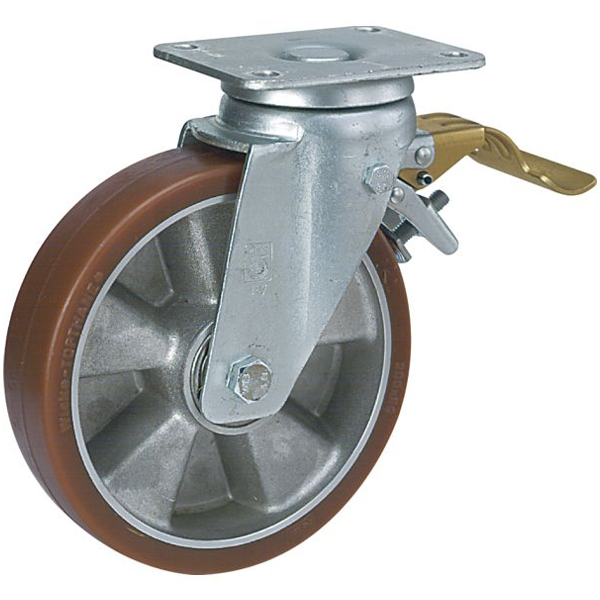Roulette à platine pivotante avec frein - bandage polyuréthane sur jante alu - diamètre 160 mm - capacité 700 kg