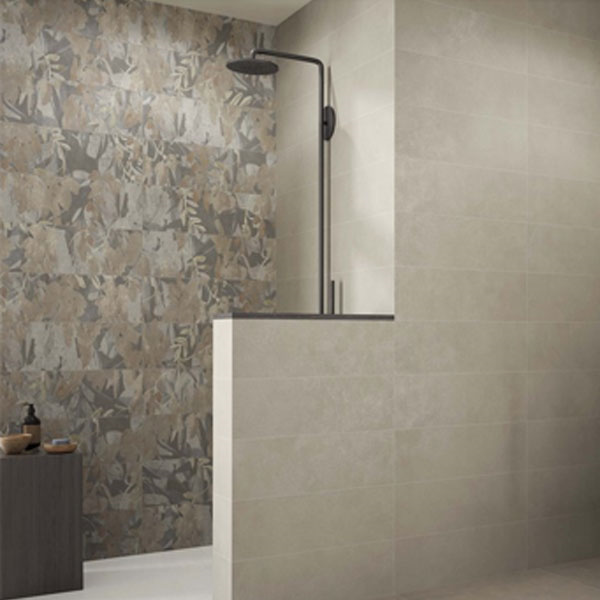 Faïence murale décor floral effet béton - Cusset - 20,0 cm x 60,0 cm