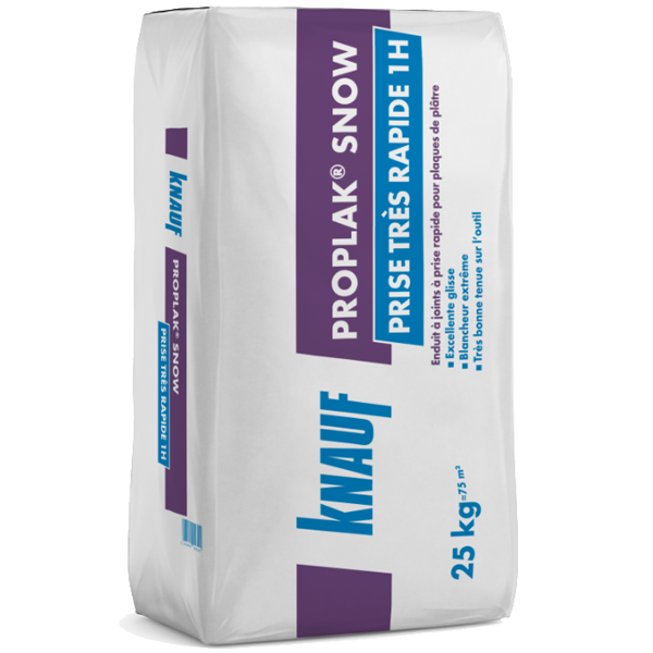 Enduit à prise très rapide Knauf Proplak Snow 1H pour jontoiement de plaque de plâtre - 25,0 KG