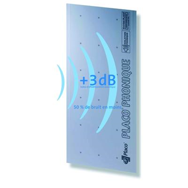Plaque de plâtre acoustique - Placo Phonique BA13 - 2,60 M x 1,20 M -ép. 13,0 MM