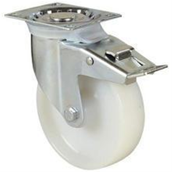 Roulette sur platine pivotante avec frein polypropylène blanc diamètre 80 mm