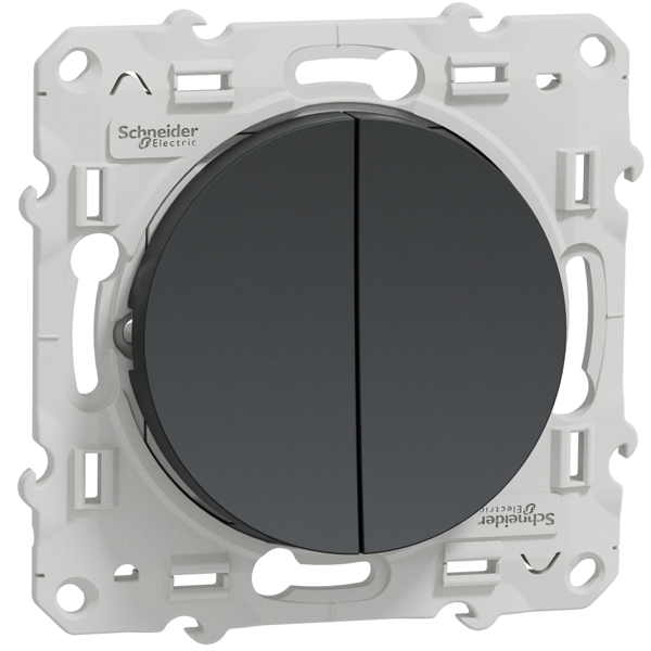 Interrupteur double poussoir Schneider Odace à encastrer - avec support de fixation - anthracite - 10A 250V