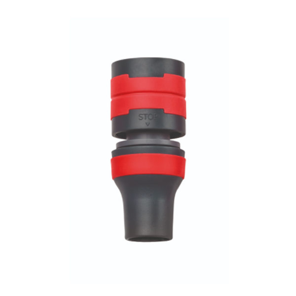 Raccord rapide stop plastique pour tuyau arrosage - Fitt Yoyo - Bi-matière noir et rouge
