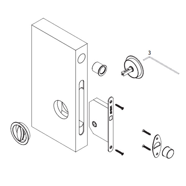 Serrure à condamnation pour porte coulissante avec tire doigt et plaque têtière - Rondo Eclisse - ∅60 mm - Chromé satiné