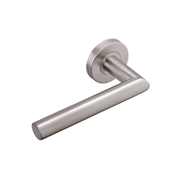 Poignée de porte intérieure Vachette LC3 à béquille coudée à 90° sur rosace ronde - inox brossé - carré 7 mm