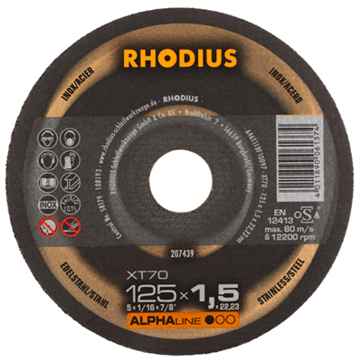 Disque à tronçonner acier et inox XT70 Rhodius 125 x 1.5 x 22.23 mm