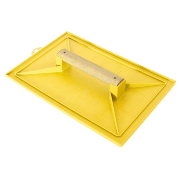 Taloche en ABS jaune Mondelin poignée bois plateau rectangulaire 18 x 27 cm