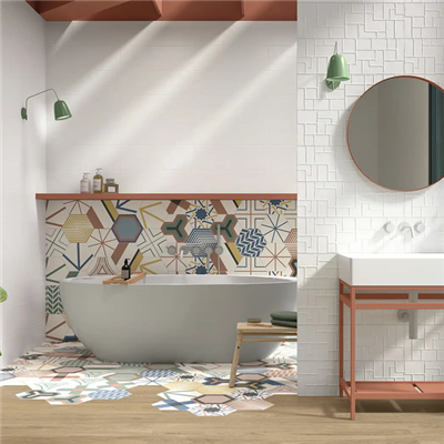 Faïence murale hexagonale effet carreaux de ciment - Stay - 23 x 26 cm - ép. 9 mm - mix de 16 pièces