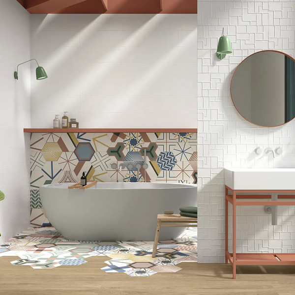 Faïence murale hexagonale effet carreaux de ciment - Stay - 23 x 26 cm - ép. 9 mm - mix de 16 pièces