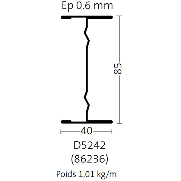 Profil longue portée (PLP) en acier galvanisé pour faux plafond suspendu - Haut. 85,00 MM - Long. 5,00 M - ép. 0,60 MM