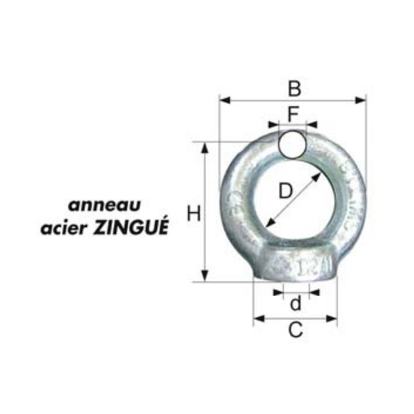 Anneau de levage femelle zingué CMU 340 kg diamètre 12 mm