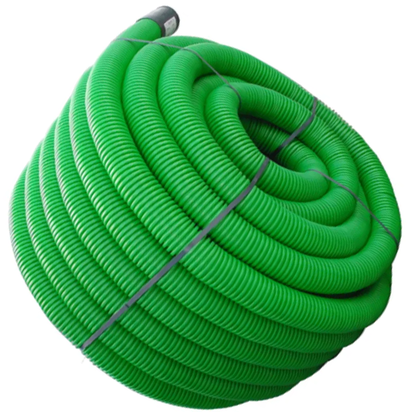 Gaine TPC verte avec manchon et tire-fil pour câble de télécommunication - diamètre 63 mm - longueur 25 m