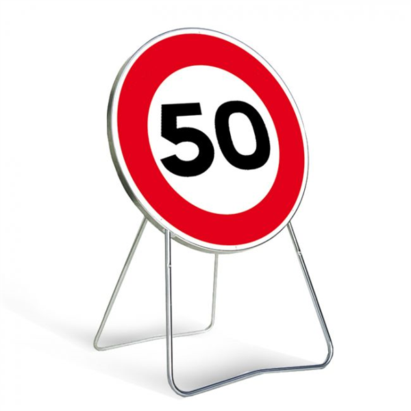 Panneau indication temporaire "50 km/h" B14 classe T1 dimensions 850 mm