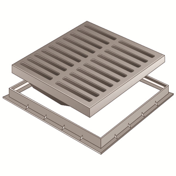 GRILLE DE SOL AVEC CADRE 400 X 400 GRIS CLAIR
