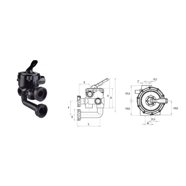 Vanne Multivoies Noire 1"1/2 A