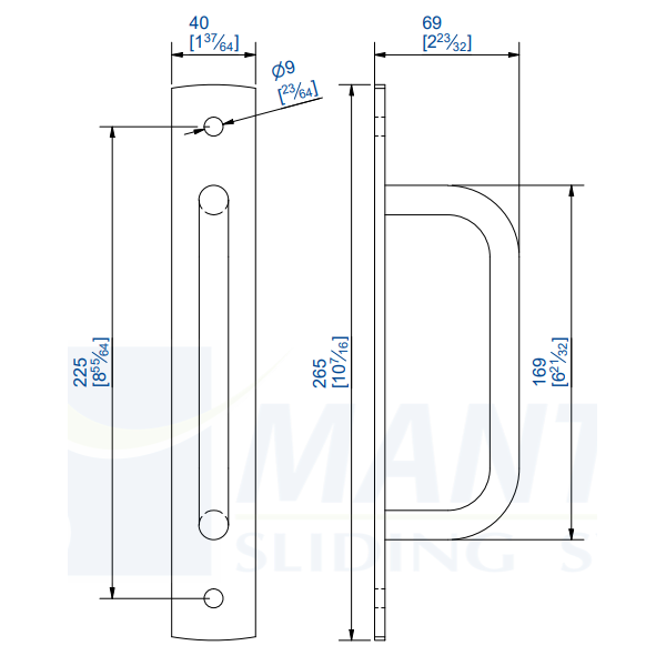 Poignée sur platine Mantion RD-6B pour porte coulissante Roc Design - acier noir - 265 x 40 mm
