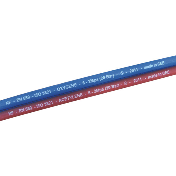 Tuyau de soudage jumelé oxygène acétylène ISO 3821 - 20 bar - diamètre 6 x 13 mm - longueur 20 m