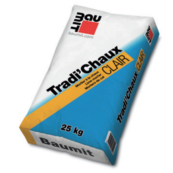 Mortier à la chaux pour rénovation de façades - Tradi'chaux Clair - Grain fin - Oslo - sac de 25 kg