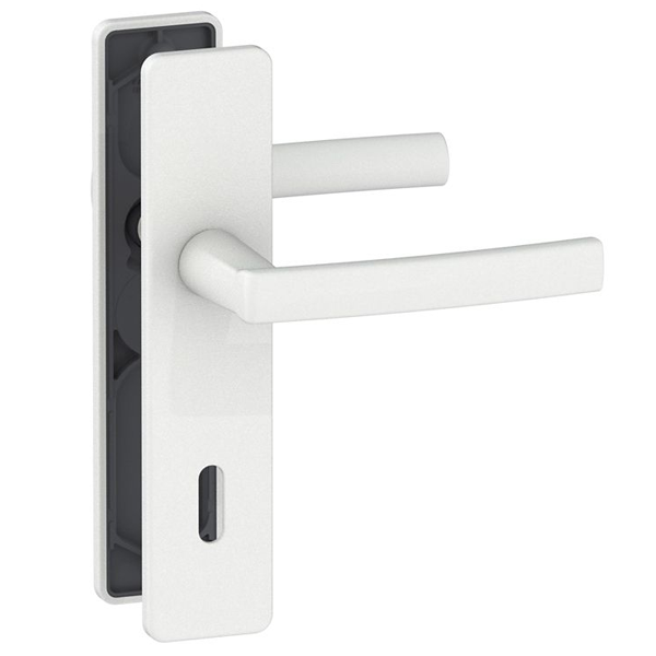 Ensemble poignée de porte à clé en L Vachette Koya - alu blanc - entraxe fixation 165 mm - carré 7 mm