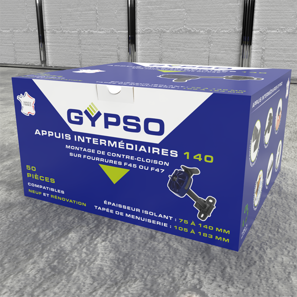 Appui intermédiaire réglable Gypso 140 pour fourrure F45 ou F47 - isolant de 75 à 140 MM - Boîte de 50