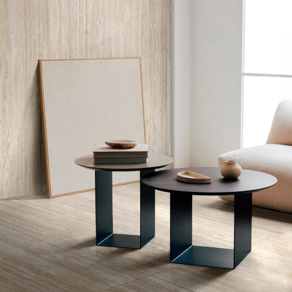 Carrelage effet pierre naturelle de travertin pour sol et mur R9 - Realstone Travertino Vein Beige rectifié - 150 x 75 cm - ép. 9 mm