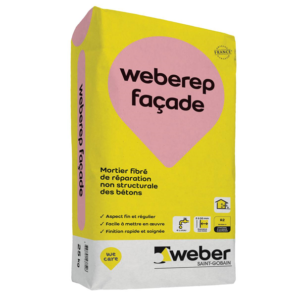 Mortier fibré de réparation non structurale du béton Weberep Façade