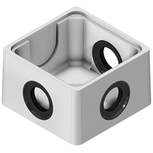 Boîte en béton pour eau pluviale - avec 3 joints souples pour tuyaux Ø 100 mm - dimensions intérieures 40x40 CM