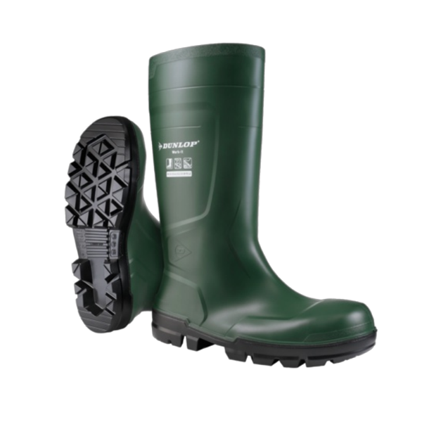 Botte de sécurité et de pluie en PVC vert kaki - Dunlop Work It - S5 SRA - Taille 43