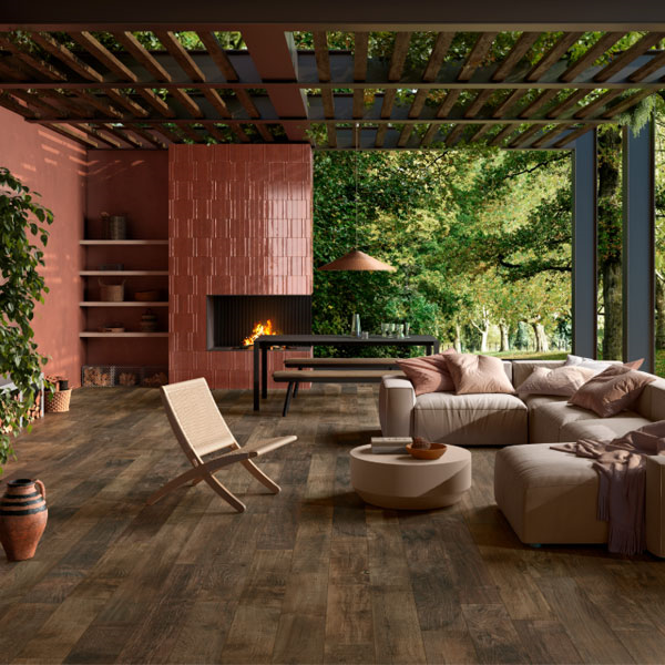 Carrelage extérieur effet bois en grès cérame émaillé - Nodis - 120 x 20 cm - ép. 9 mm - Rovere