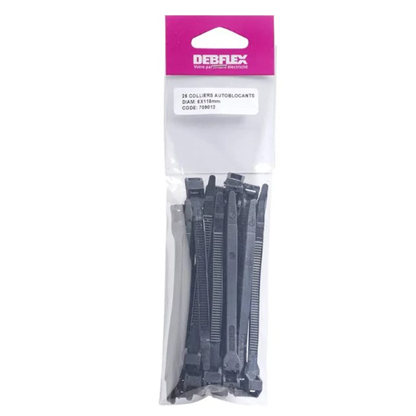 Collier de serrage autobloquant pour câbles - Largeur 6 mm Longueur 115 mm - Noir - Lot de 25