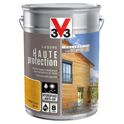 Lasure bois extérieur V33 - Résine haute protection - Chêne clair - Aspect satin - Pot 5L
