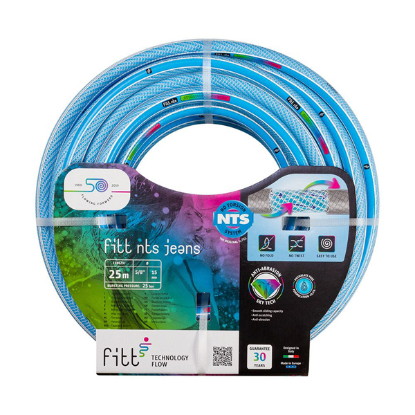 Tuyau d'arrosage NTS Jeans - Fitt - Diamètre 15 mm - Longueur 25 mètres - Bleu