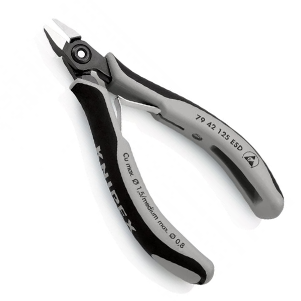 Pince de précision coupante de côté pour l'électronique ESD - Longueur 125 mm - Acier chromé