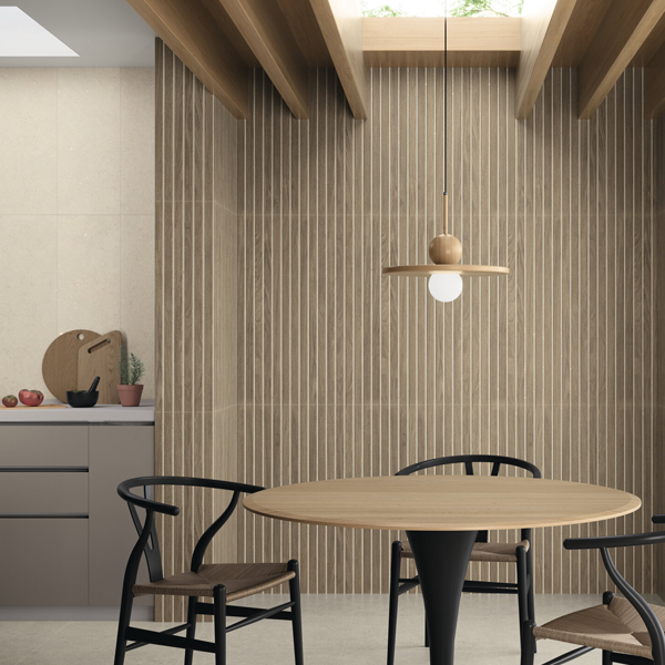 Faïence murale rectifiée effet bois rainuré Shoji - 30,0 CM x 90,0 CM - ép. 10,60 MM - coloris Dakar mat