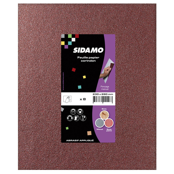 Feuille de papier corindon brun pour métaux et bois dur 230 x 280 mm grain 40 - lot de 8