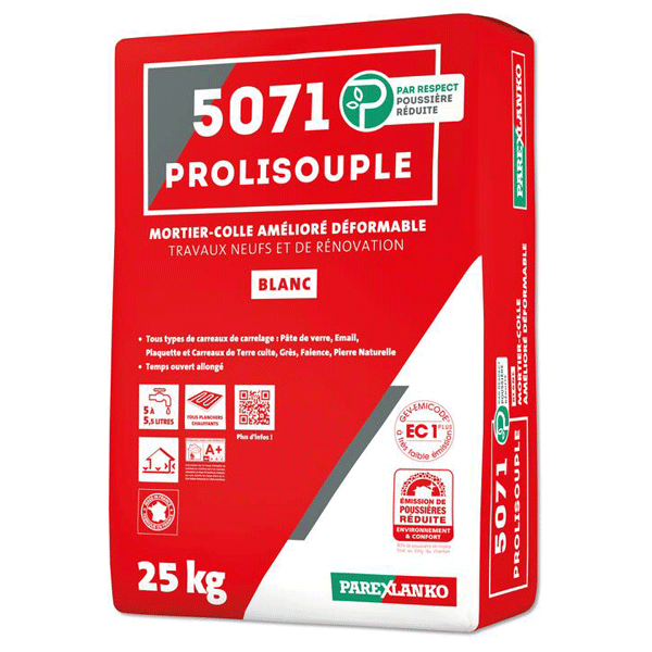 Mortier-colle amélioré déformable pour carrelage - 5071 Prolisouple - Blanc - Sac de 25 kg