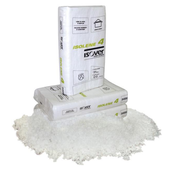 Laine de verre à souffler pour isolations des combles perdus - Isolène 4 - sac de 17,3 KG
