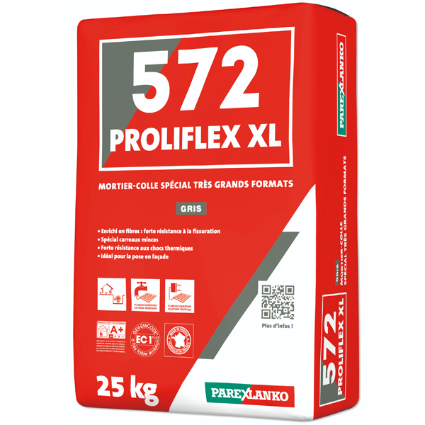 Mortier-colle fibré amélioré déformable 572 PROLIFLEX XL Gris - Sac de 25 KG