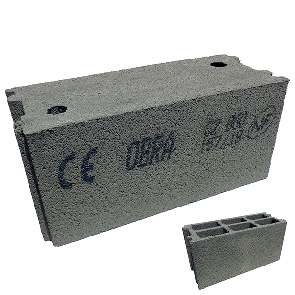 Bloc béton à emboîtement retourné OBRA 500 x 200 x 250 mm - B60 - 3 parois 8 trous
