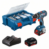 Perceuse visseuse Bosch GSR 18V-28 avec 2 batteries 4 Ah chargeur et 82 accessoires
