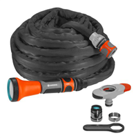 tuyau d'arrosage liano gardena - fibres tissées - avec raccord robinet intérieur et accessoires