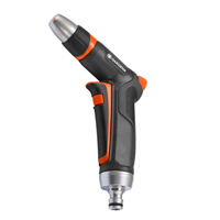 pistolet d'arrosage jet réglable premium gardena - jet droit concentré ou brume - nez en métal