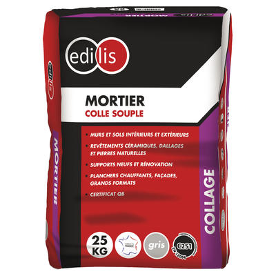 Mortier colle souple edilis pour la pose de carrelage - Gris - Sac de 25KG