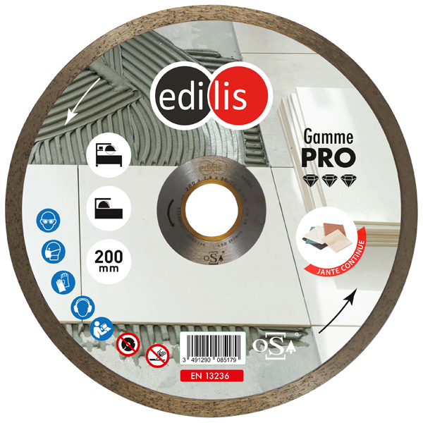 Disque diamant à jante continue pour carreleur Ø 200 mm - JC edilis