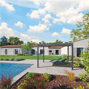 Pergola bioclimatique autoportée carrée Alusun - lames orientables - gris anthracite - 3,00 M x 3,00 M