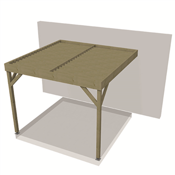 Pergola bois à adosser toit plat - Pin traité Classe 4 vert - en kit - 3 x 3 m - hauteur 2,20 m