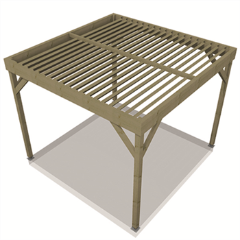Pergola bois indépendante à toit plat - Pin traité Classe 4 vert - en kit - 3 x 3 m - hauteur 2,20 m